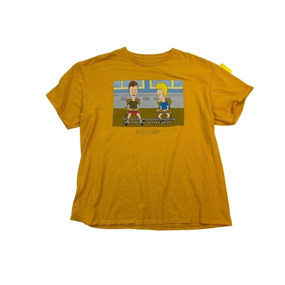 Beavis‎ and Butt-Head Graphic T-Shirt XL Mustard Yellow MTV 90s Cartoon Tee